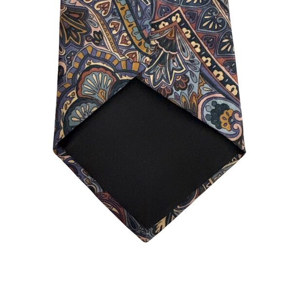 Manhattan Extra Long Paisley Tie Mens Poly Necktie USA Brown Blue Office Formal - Picture 4 of 8
